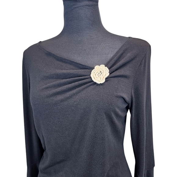 Vintage Y2K Black Knit Top MP Flared Sleeves Rosette Flower Balletcore Soft Girl - Picture 8 of 16